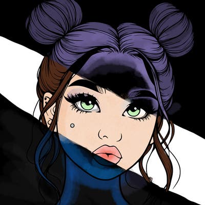 realistic girl with two buns on her hair and lips