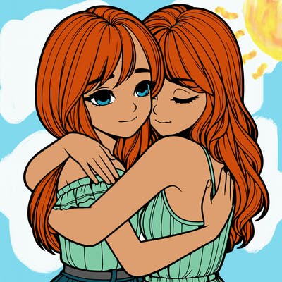 realistic girls hugging