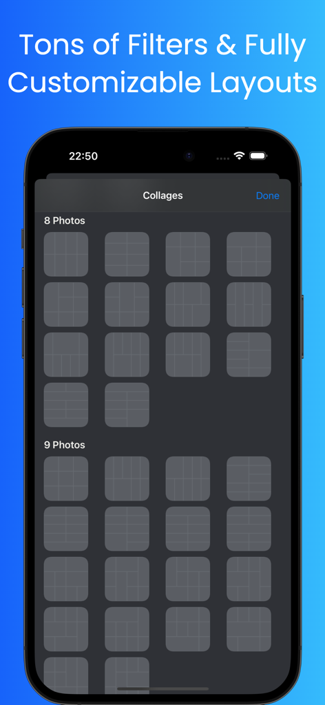 Easy Collage - Photo Grids - Une variété de modèles de mise en page de grilles photo pour créer des collages dans l'application Easy Collage.