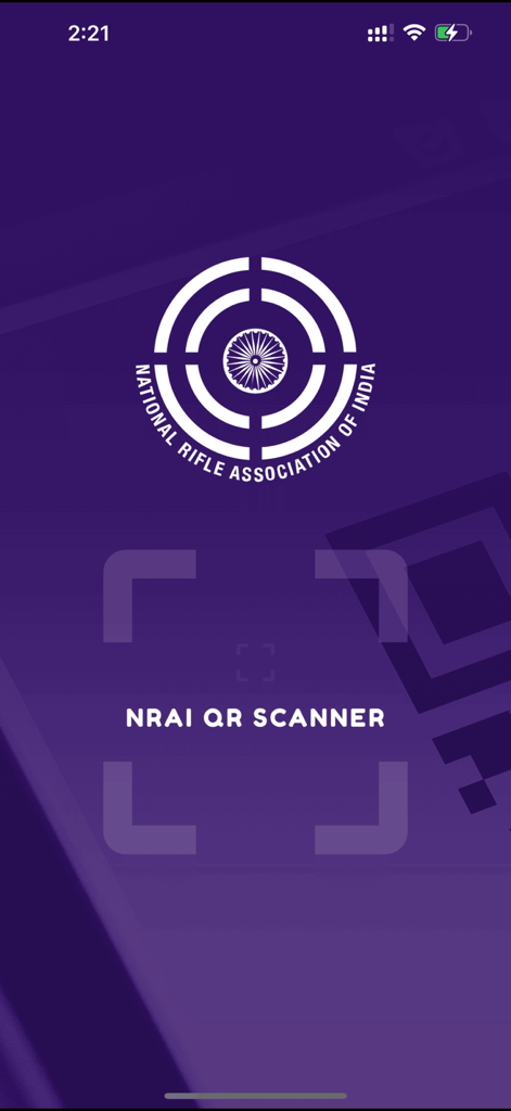 NRAI - NRAI QR scanner screen with the National Rifle Association of India logo