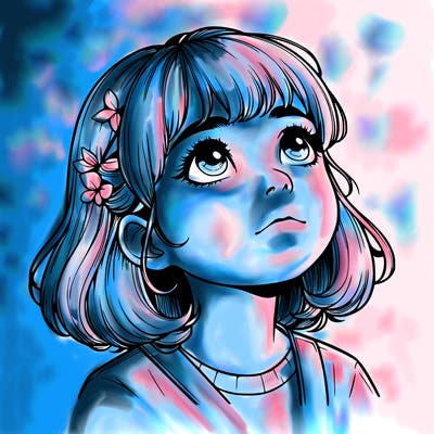 realistic girl looking up