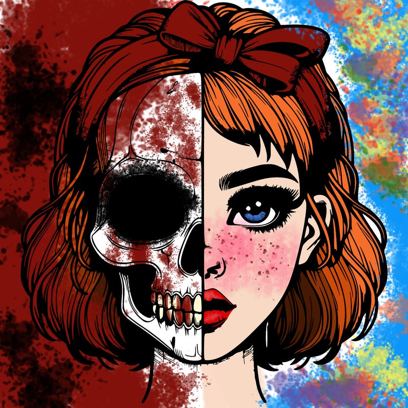 realistic girl with half skull mask