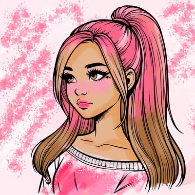 realistic girl with a high ponytail