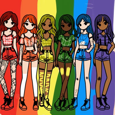 a group of girls wearing crop tops and shorts