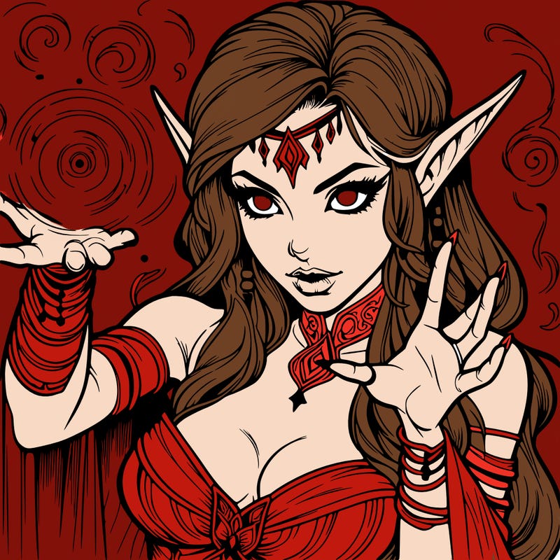 realistic scary beautiful elf sorceress casting spell