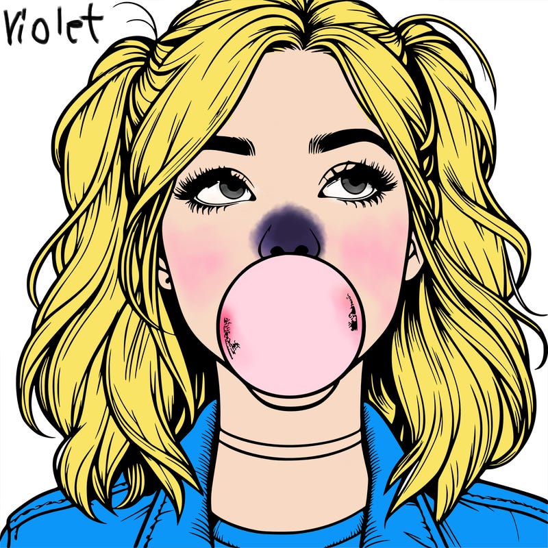 realististic girl blowing bubble -gum