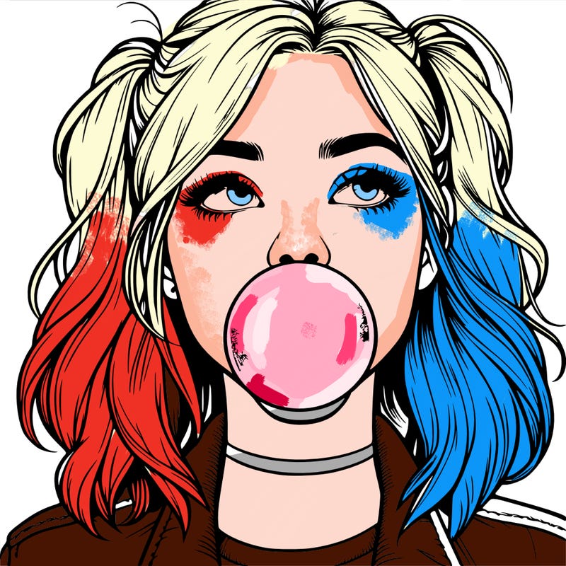 realististic girl blowing bubble -gum