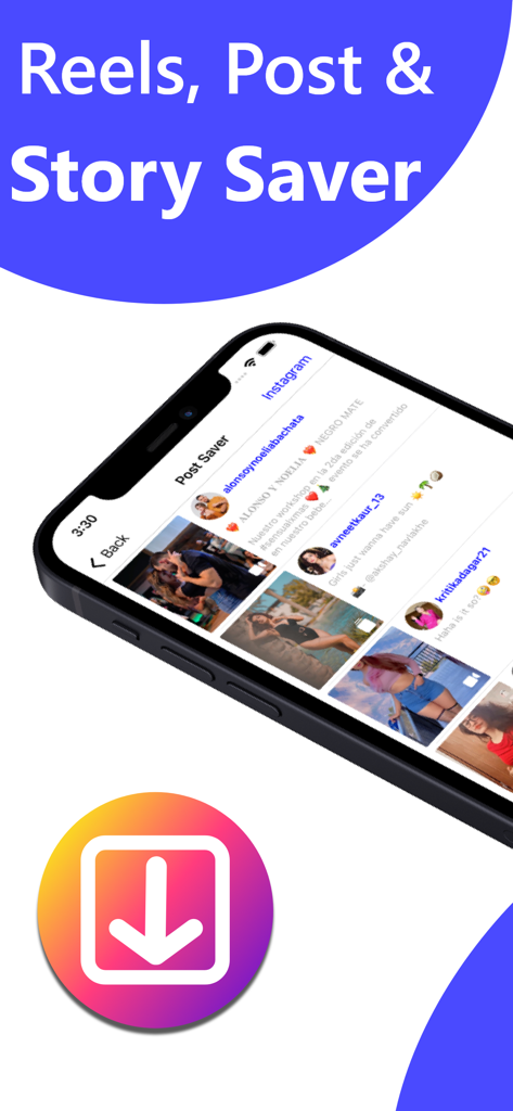 Interfaccia dell'app Story Saver per scaricare Reel e post di Instagram sull'iPhone.