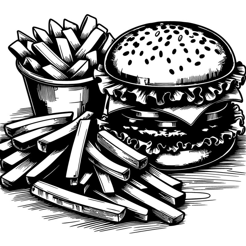 realistic burger and chips