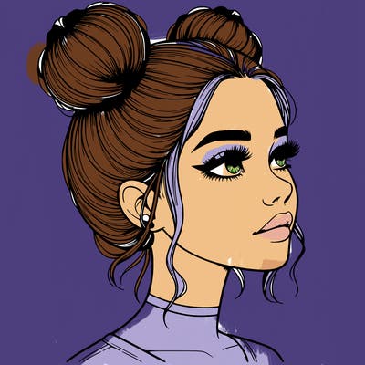 realistic girl with buns on the top of her head