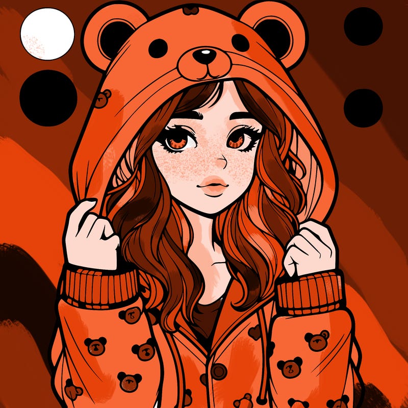 realistic girl in a animal pjs hoodie