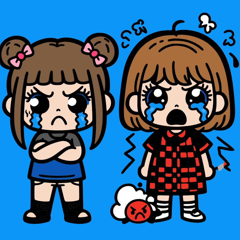 angry girl next to a crying girl