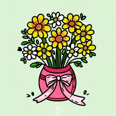 flowers in a cute little vase with a bow around the vase