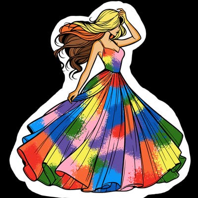 realistic woman with dress flowing in the wind