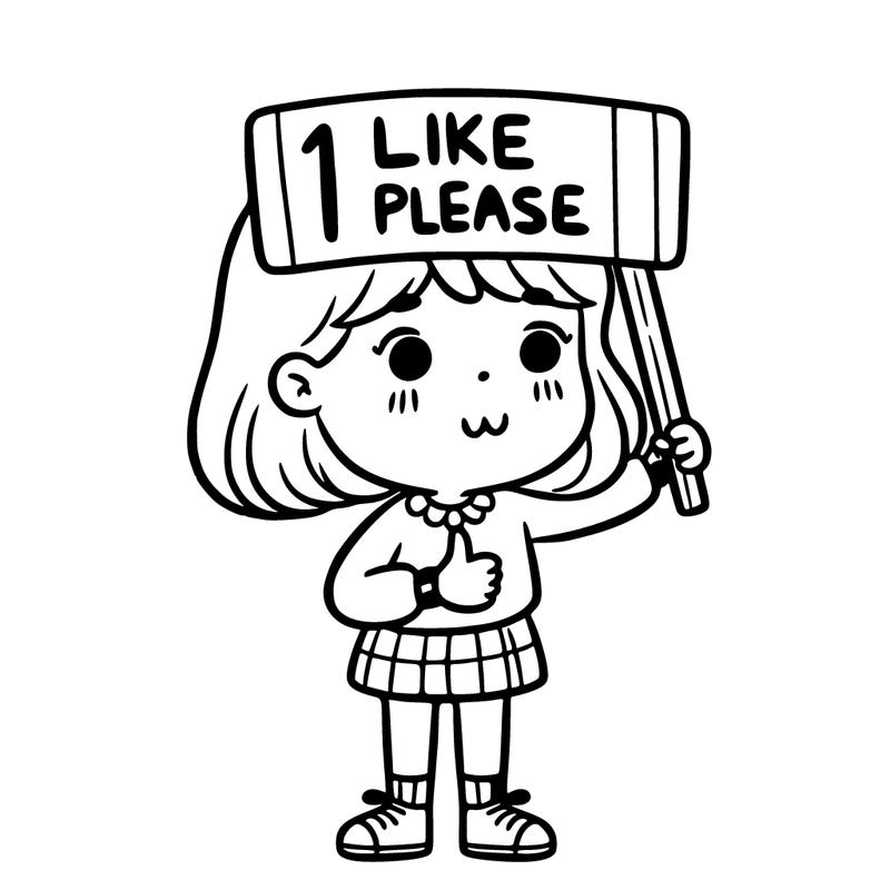 girl holding a sign saying 1 like please