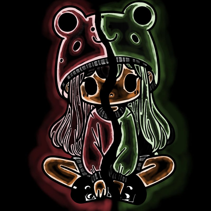 a girl wearing a frog hat and some frog socks
