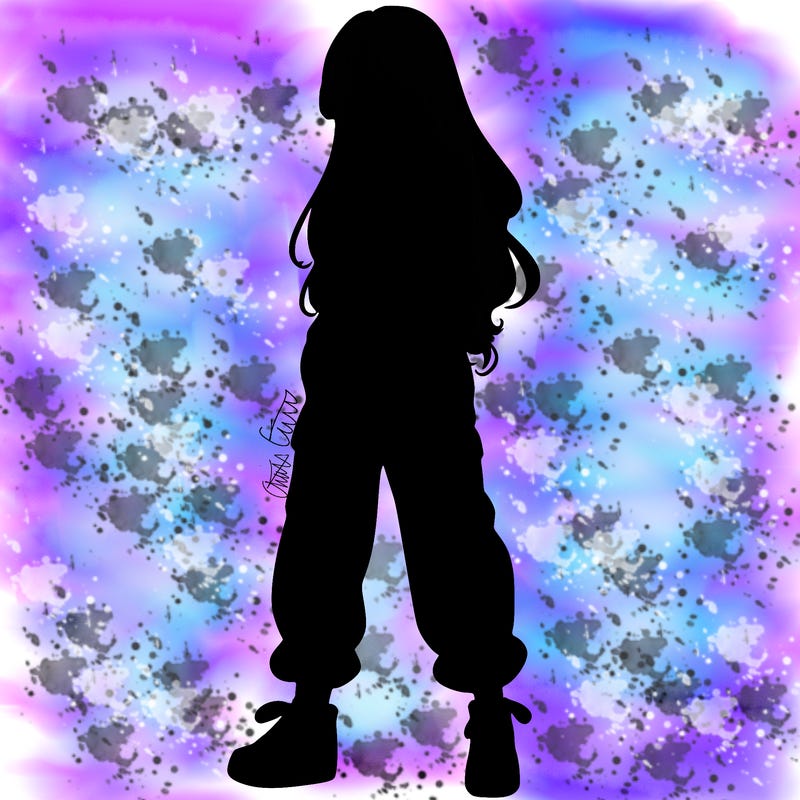 girl in baggy pants crop top and long hair