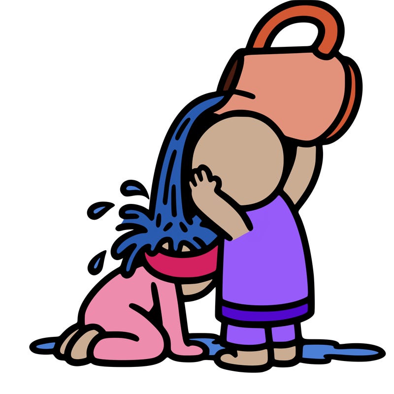 someone pouring water on someone else’s head