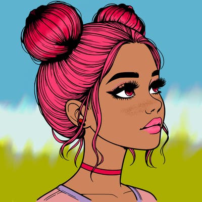 realistic girl with buns on the top of her head