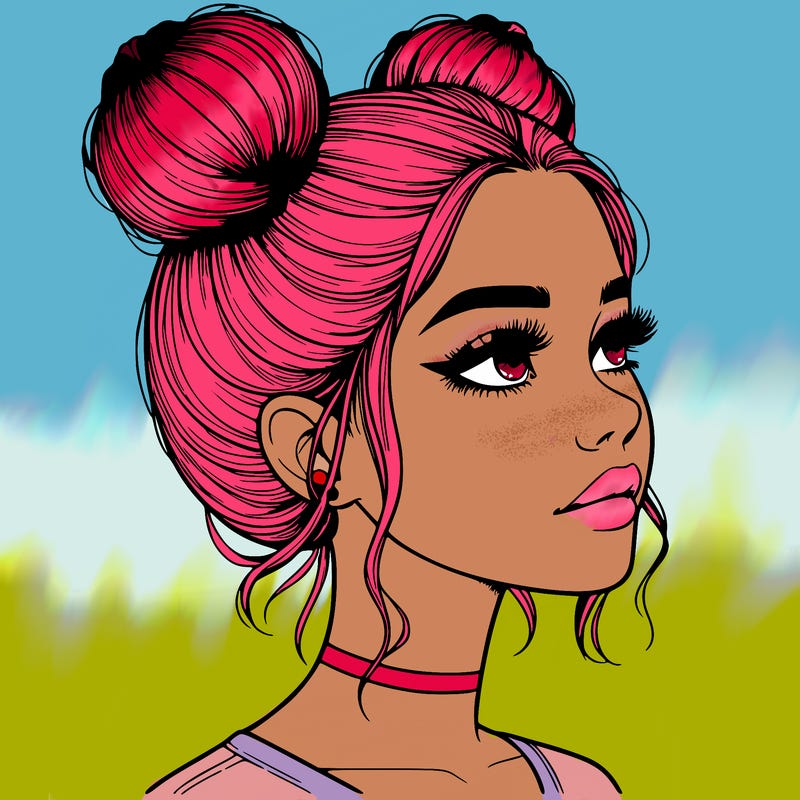realistic girl with buns on the top of her head