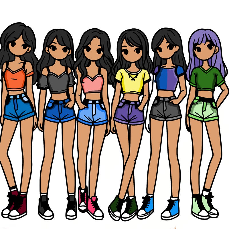a group of girls wearing crop tops and shorts