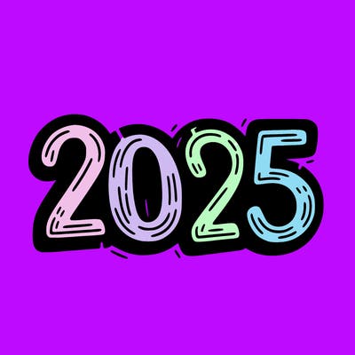 one line scrawled numbers sketch design “2025”