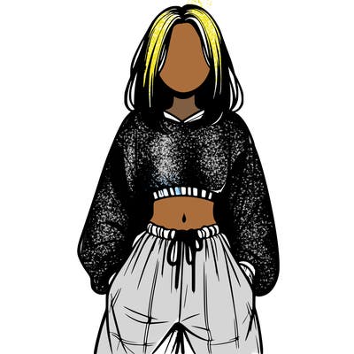 realistic girl faceless with baggy pants and a crop top
