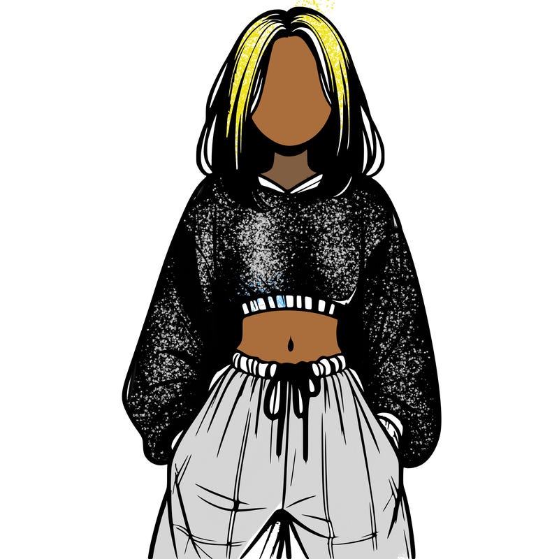 realistic girl faceless with baggy pants and a crop top
