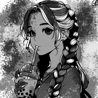 realistic girl with braided hair drinking boba