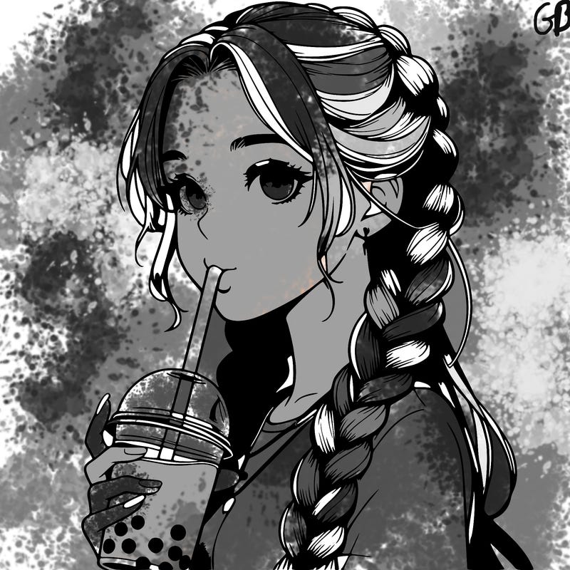 realistic girl with braided hair drinking boba