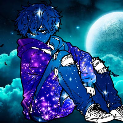 a male hoddie ripped jeans messy hair anime