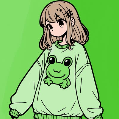 girl wearing frogging sweatshirt