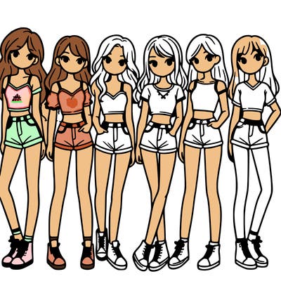 a group of girls wearing crop tops and shorts