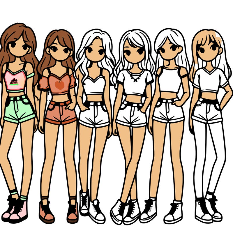 a group of girls wearing crop tops and shorts