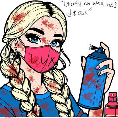 realistic beautiful girl spray painting with a mask