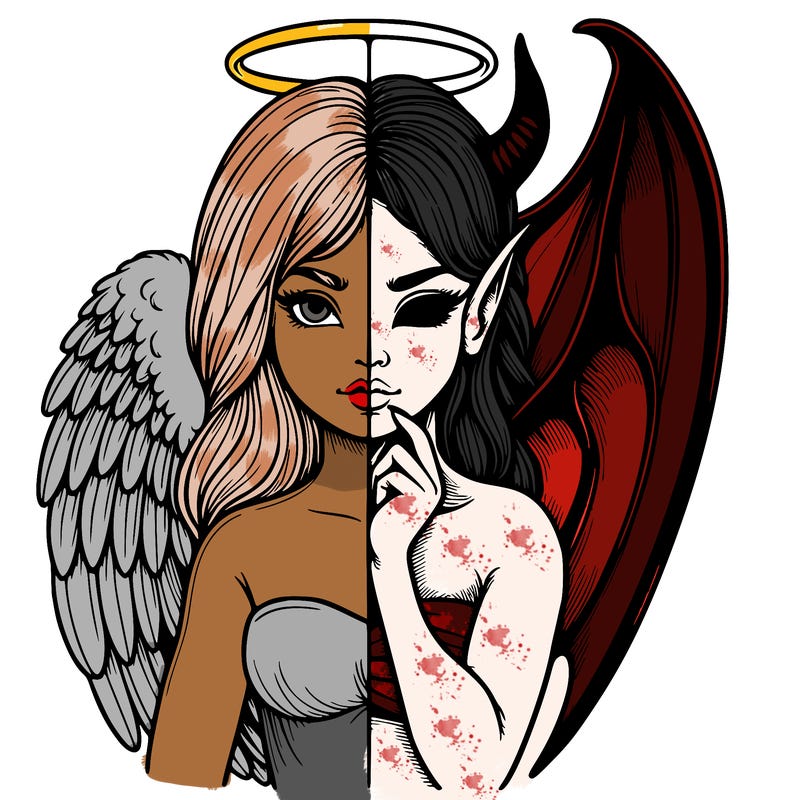 realistic angel half demon