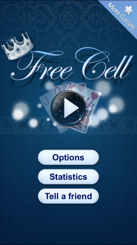 `Freecell Solitaire - Main menu of the Freecell Solitaire app with play button and game options