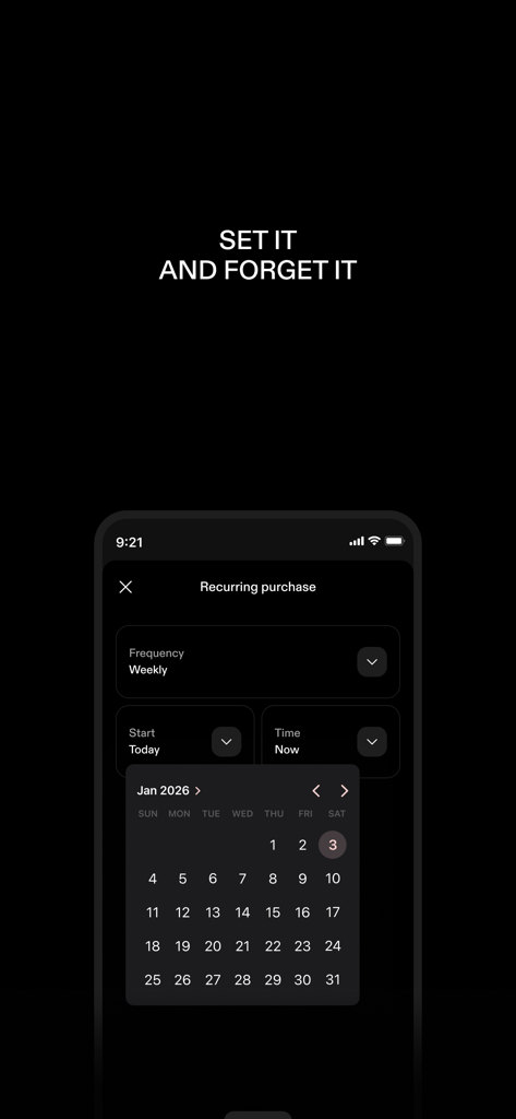 STRIKE: BUY & HOLD BITCOIN - Interface for setting up recurring Bitcoin purchases in the Strike app
