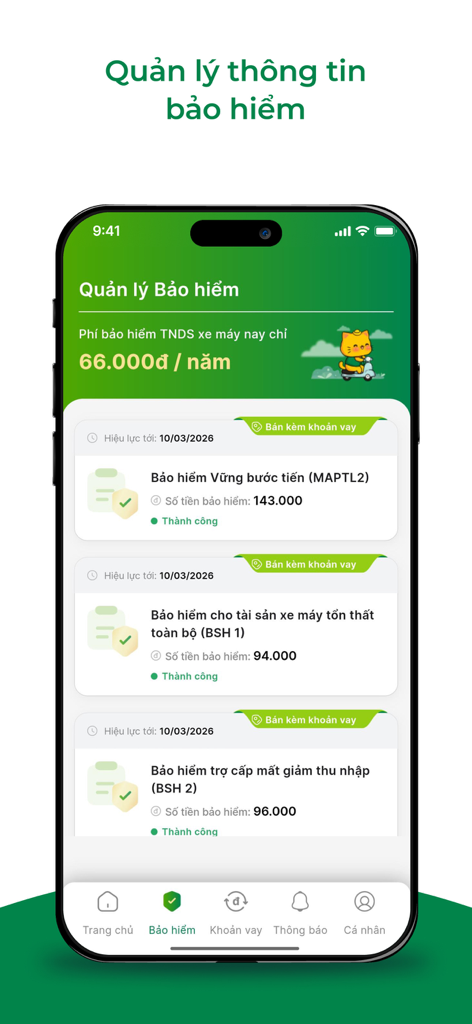 My F88 - Bildschirm zur Versicherungsverwaltung der My F88 App mit Optionen und Preisen für Policen