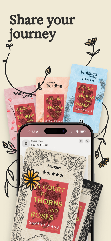 Margins: Book Tracker - Ästhetische Buch-Tracking-Karten aus der Margins-App, die den Status "Gelesen" und "Aktuell lesen" für die gemeinsame Nutzung in sozialen Medien anzeigen