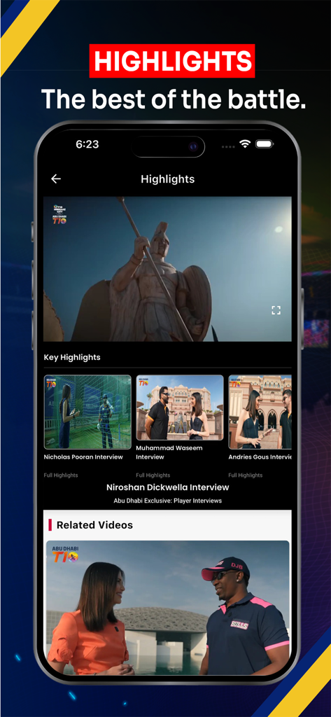 Styxnepal - Styxnepal app highlights screen featuring cricket player interviews and match videos.