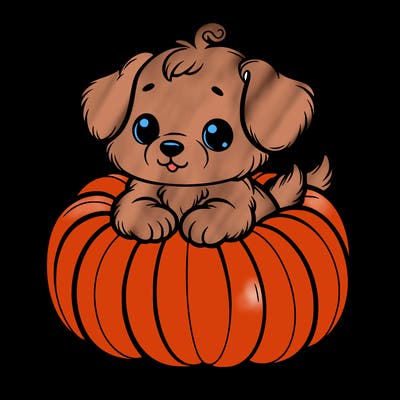 cute little puppy in a pumpkin