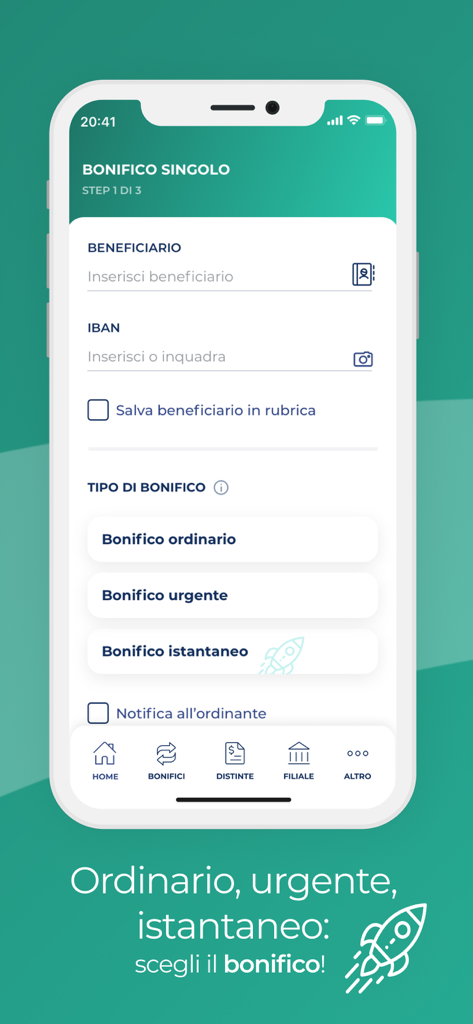 YouBusiness App - YouBusiness App screen for selecting bank transfer types