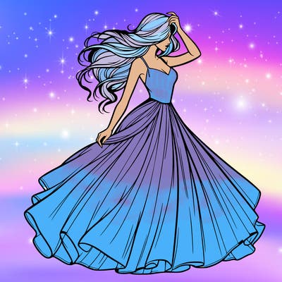 realistic woman with dress flowing in the wind