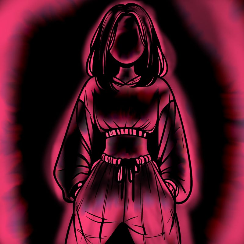 realistic girl faceless with baggy pants and a crop top