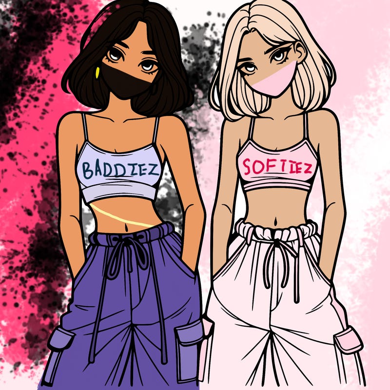 two girls with crop top with baggy pants