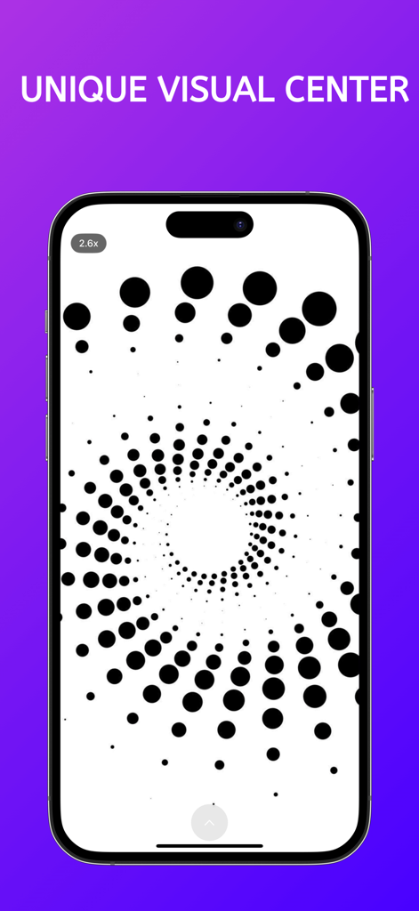Rotation - Visual Effect - Pantalla de smartphone mostrando un patrón de espiral hipnótica de puntos negros usando el efecto fenakistoscopio.
