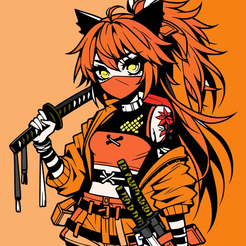 gorgeous edgy anime girl with a ninjato in one hand