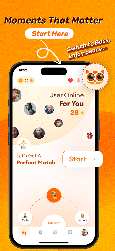 Cool Match: Voice & Video Chat - Matching interface of the Cool Match app showing online users and gender selection filters for video chat