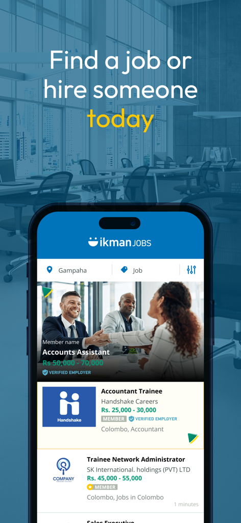 ikman - Everything Sells - Interface de l'application ikman JOBS affichant les offres d'emploi et les annonces de recrutement au Sri Lanka